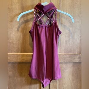Burgundy rhinestoned leotard